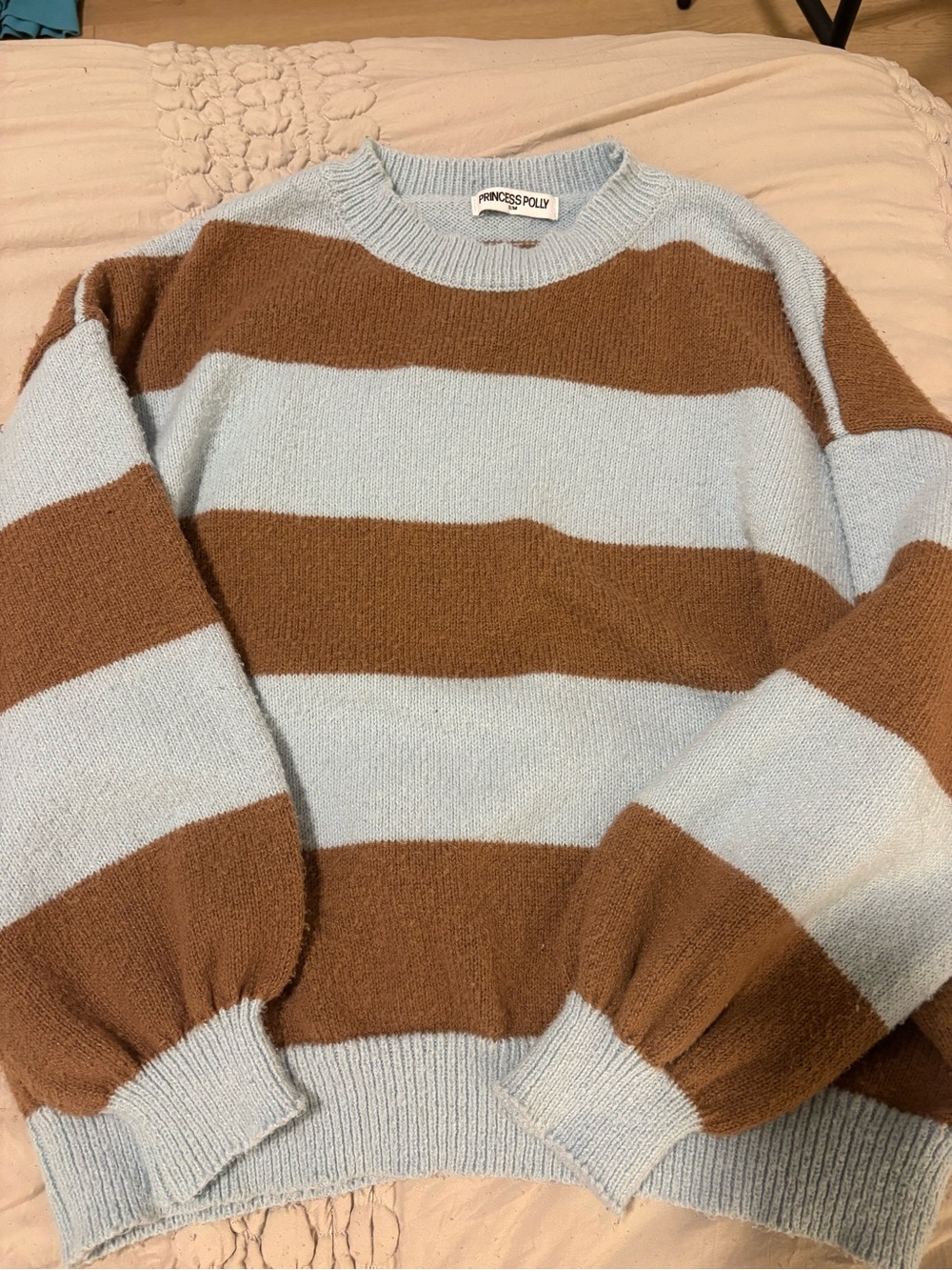 Princess Polly Men's Sky Blue & Brown Bold Stripe Crewneck Sweater